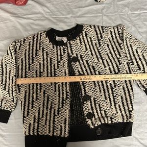1980s cardigan. Mohair. Geometric. Black /white